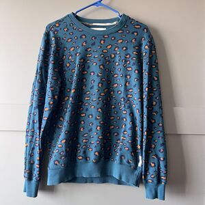 Koto Sweatshirt Women Small Teal Blue Leopard‎ Animal Print Crewneck Pullover